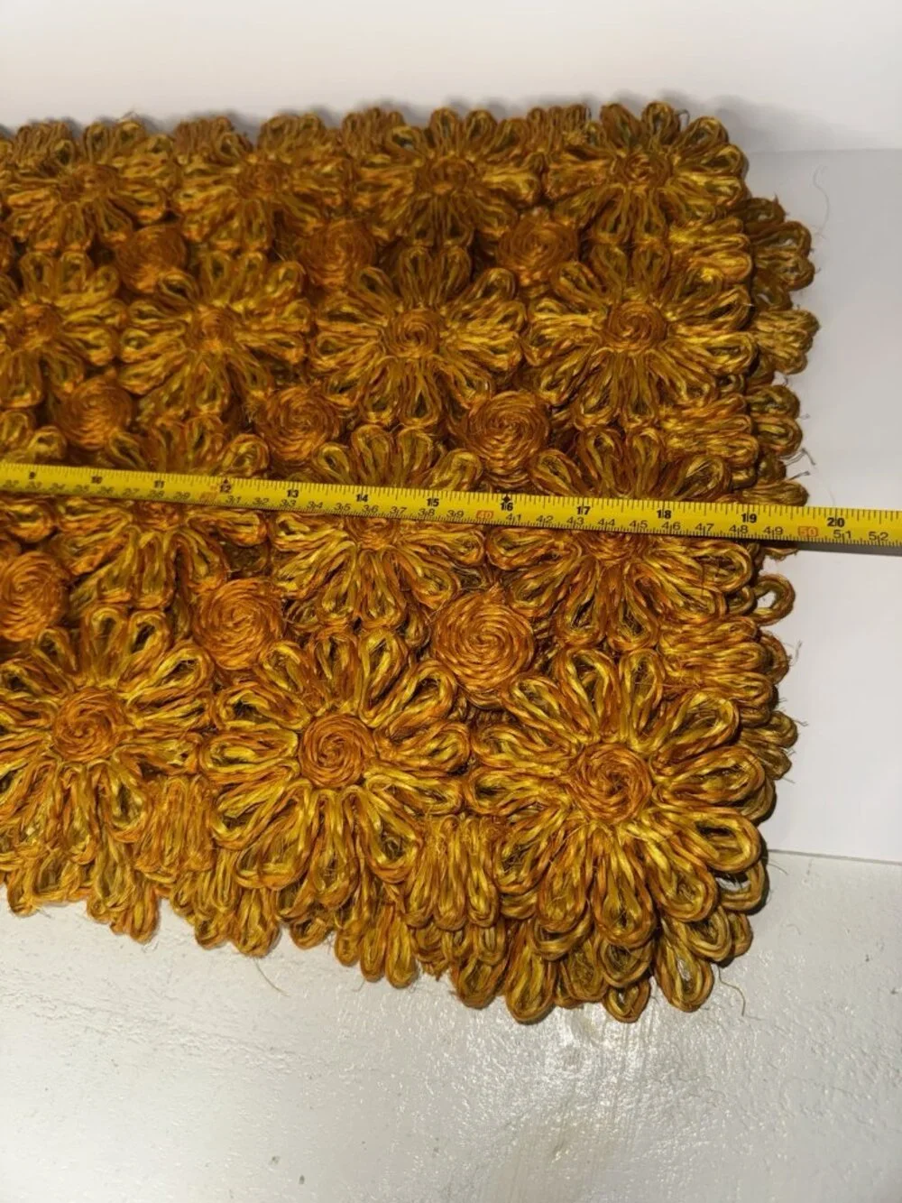 Vintage Woven Rattan Straw Flower Placemats Set 4 Yellow Daisy Retro Boho Table